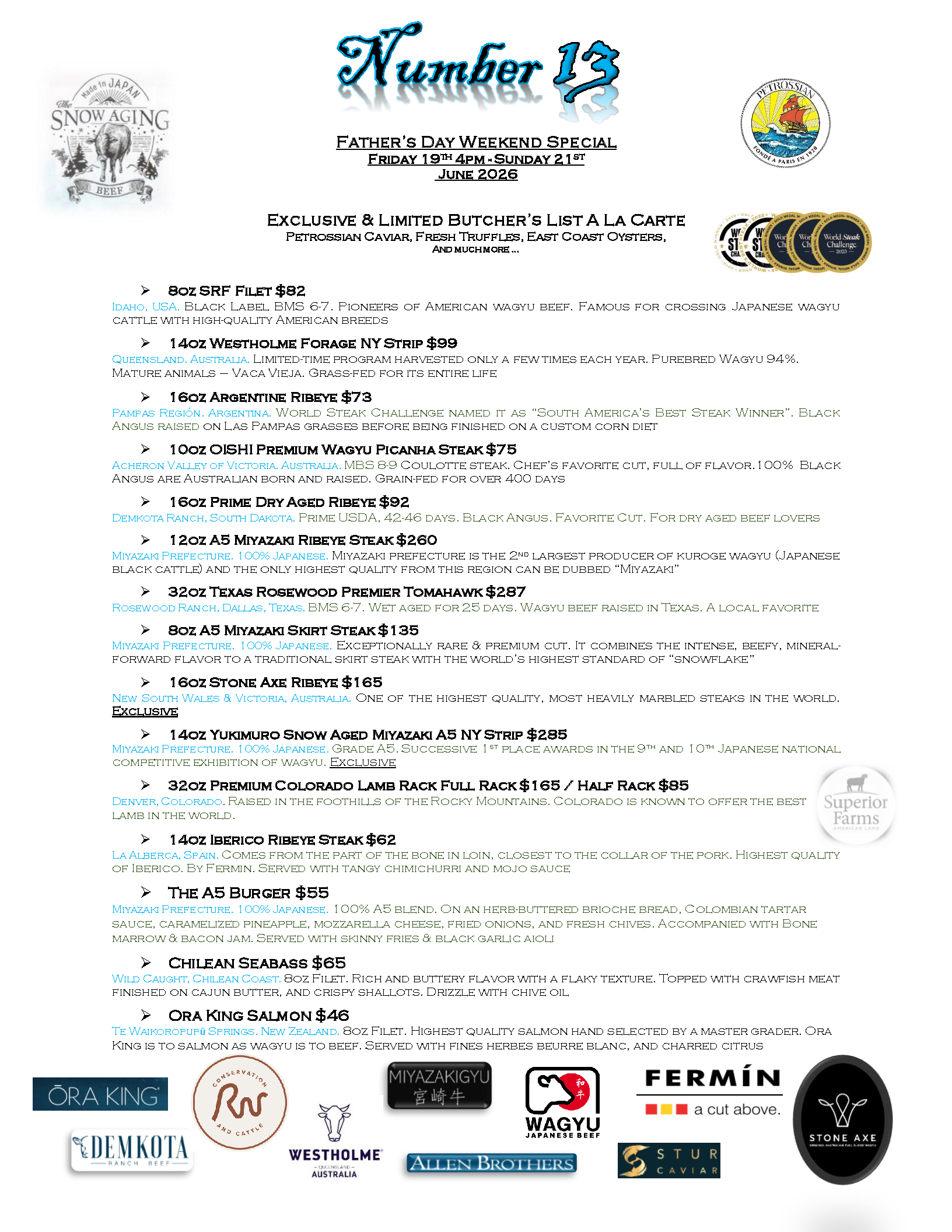 Number 13 Father's Day Menu